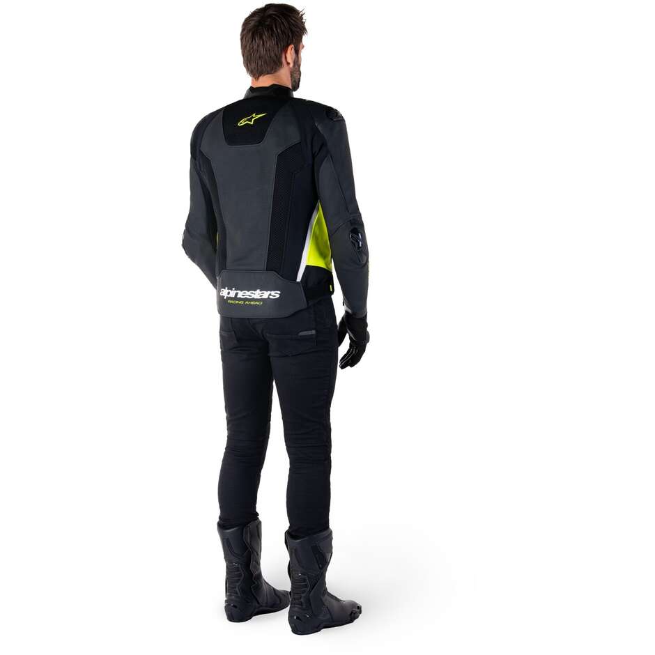 Giubbotto Moto Pelle Alpinestars MISSILE V3 AIRFLOW Nero Giallo Fluo Bianco