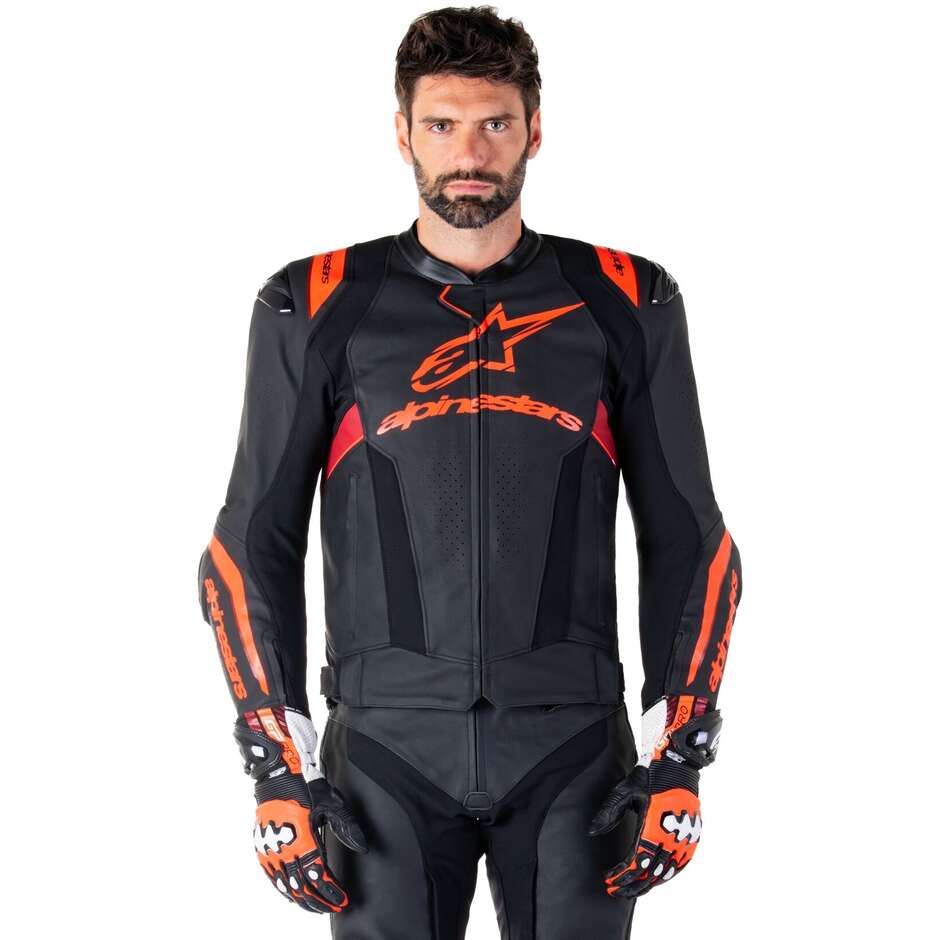Giubbotto Moto Pelle Alpinestars MISSILE V3 IGNITION Nero Rosso Fluo Scuro Rosso