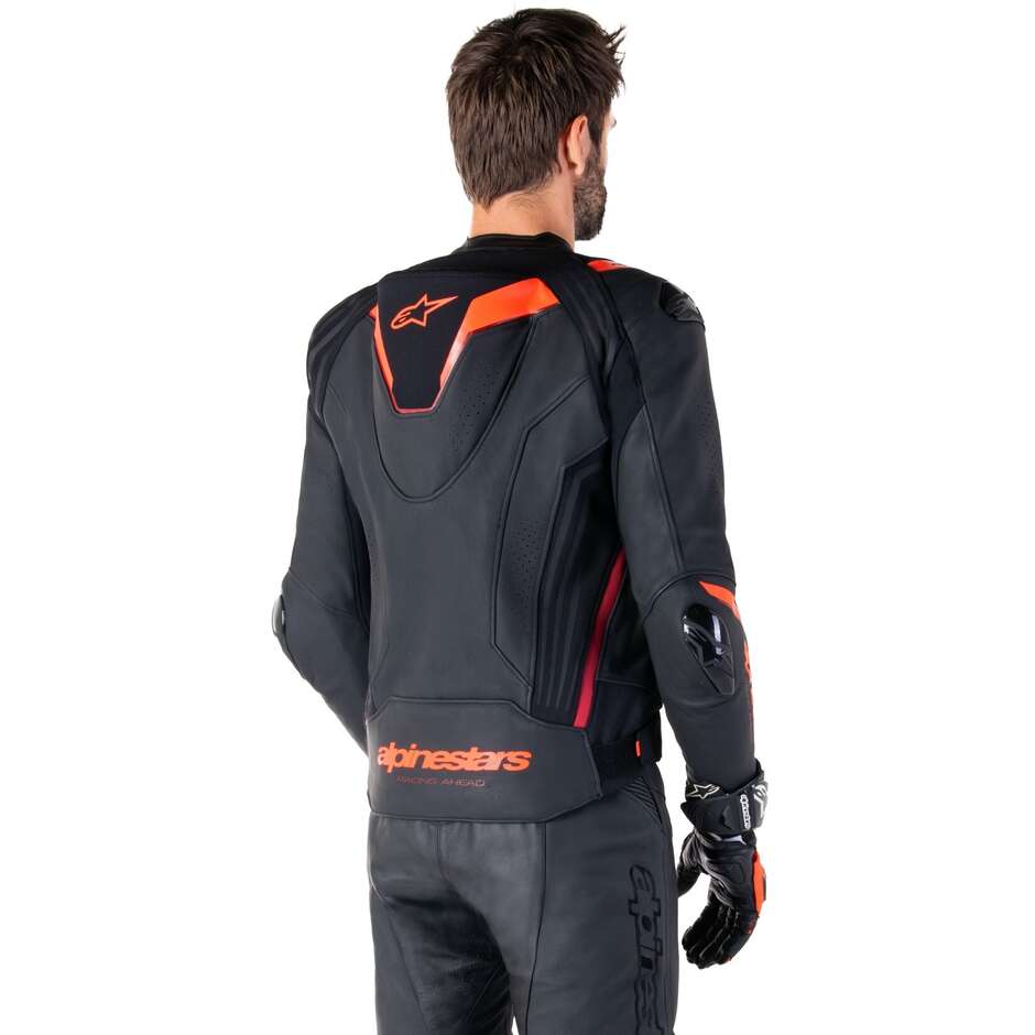 Giubbotto Moto Pelle Alpinestars MISSILE V3 IGNITION Nero Rosso Fluo Scuro Rosso