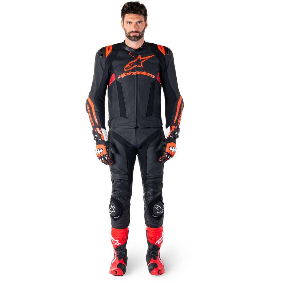 Giubbotto Moto Pelle Alpinestars MISSILE V3 IGNITION Nero Rosso Fluo Scuro Rosso