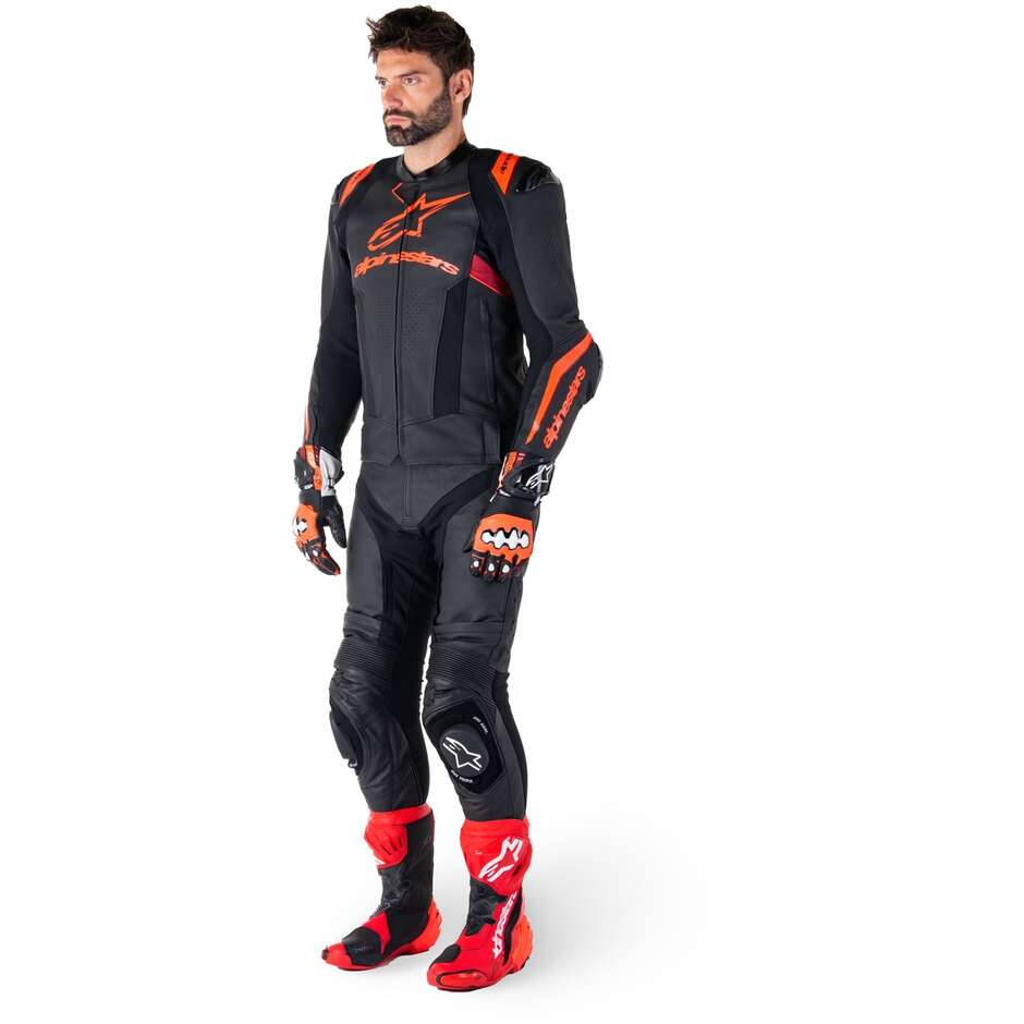 Giubbotto Moto Pelle Alpinestars MISSILE V3 IGNITION Nero Rosso Fluo Scuro Rosso