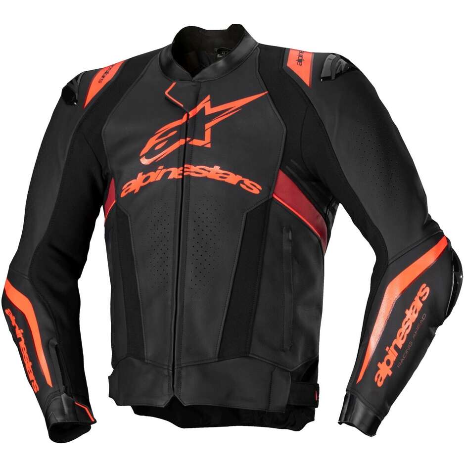Giubbotto Moto Pelle Alpinestars MISSILE V3 IGNITION Nero Rosso Fluo Scuro Rosso