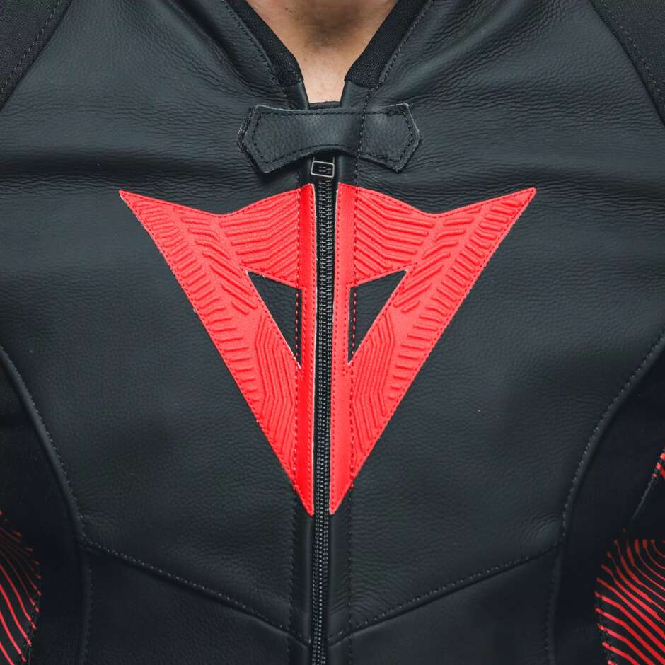 Giubbotto Moto Pelle Dainese AVRO 5 # Nero Rosso Lava Bianco