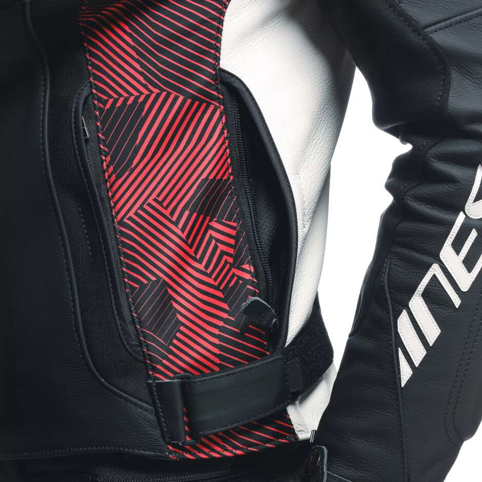 Giubbotto Moto Pelle Dainese AVRO 5 # Nero Rosso Lava Bianco