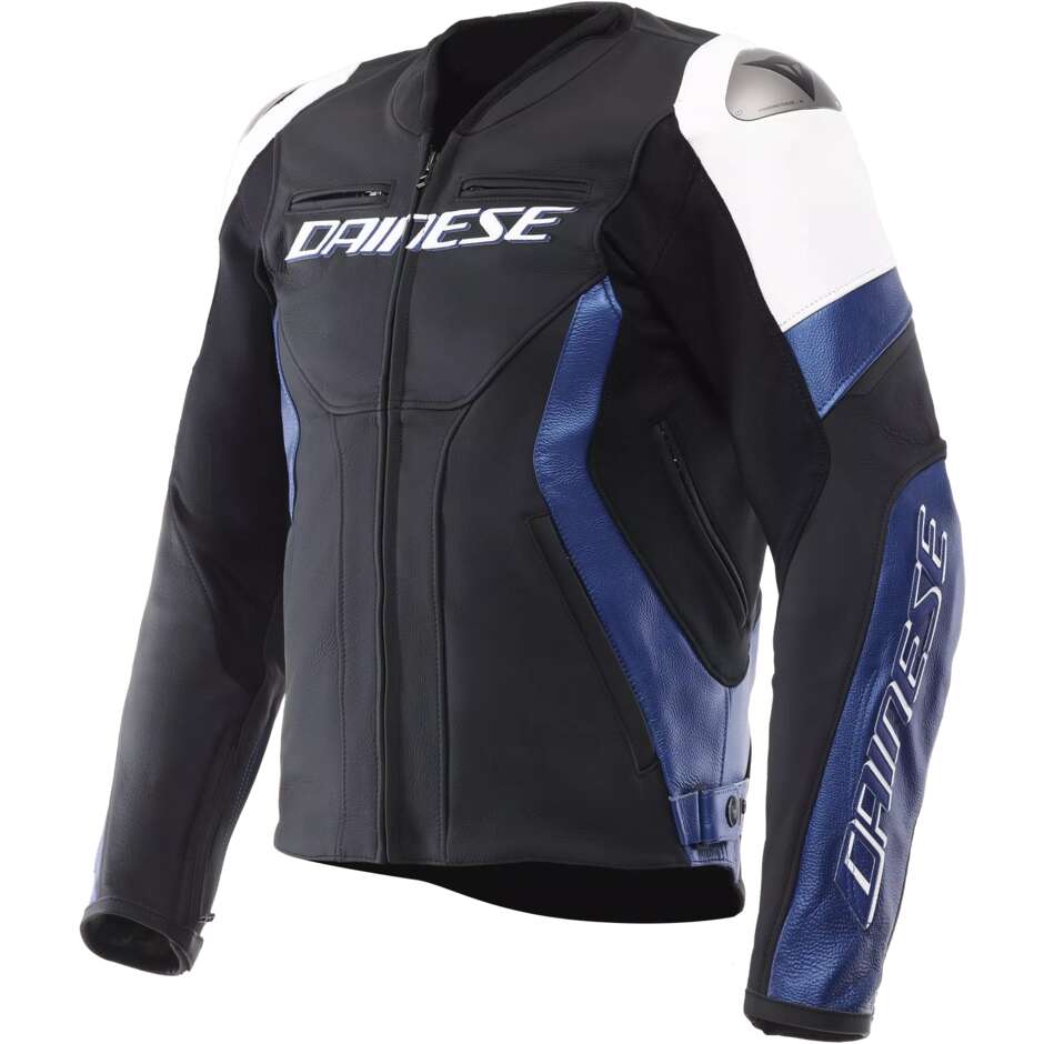 Giubbotto Moto Pelle Dainese RACING 5 # Bianco Blu Nero