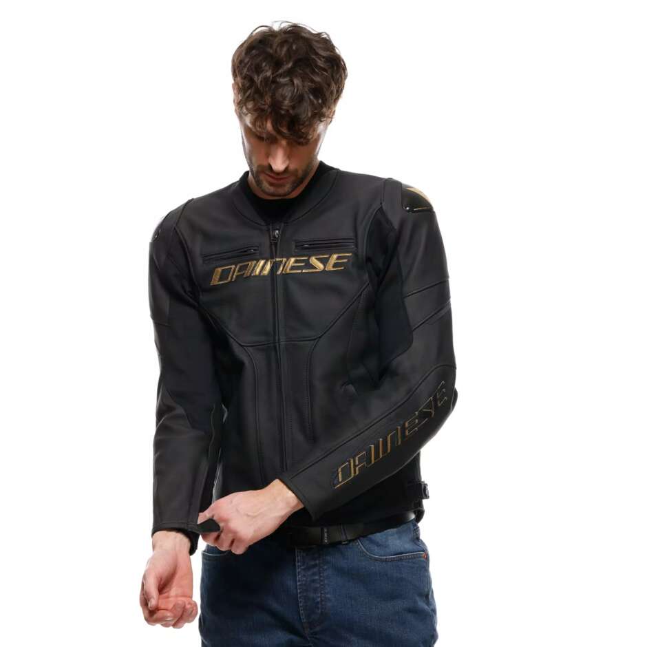 Giubbotto Moto Pelle Dainese RACING 5 # Nero Oro