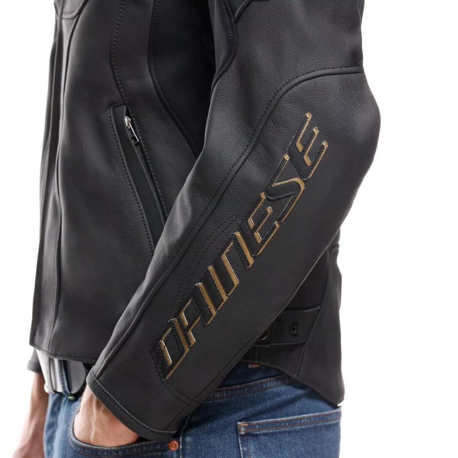 Giubbotto Moto Pelle Dainese RACING 5 # Nero Oro