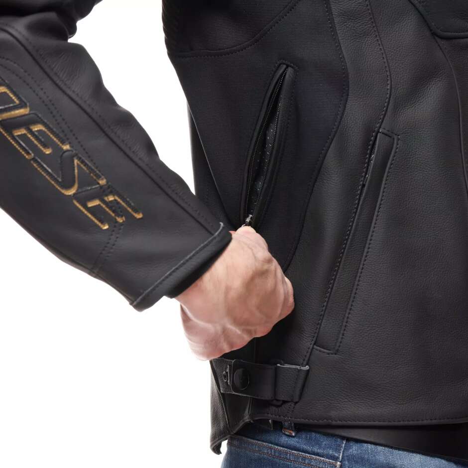 Giubbotto Moto Pelle Dainese RACING 5 # Nero Oro