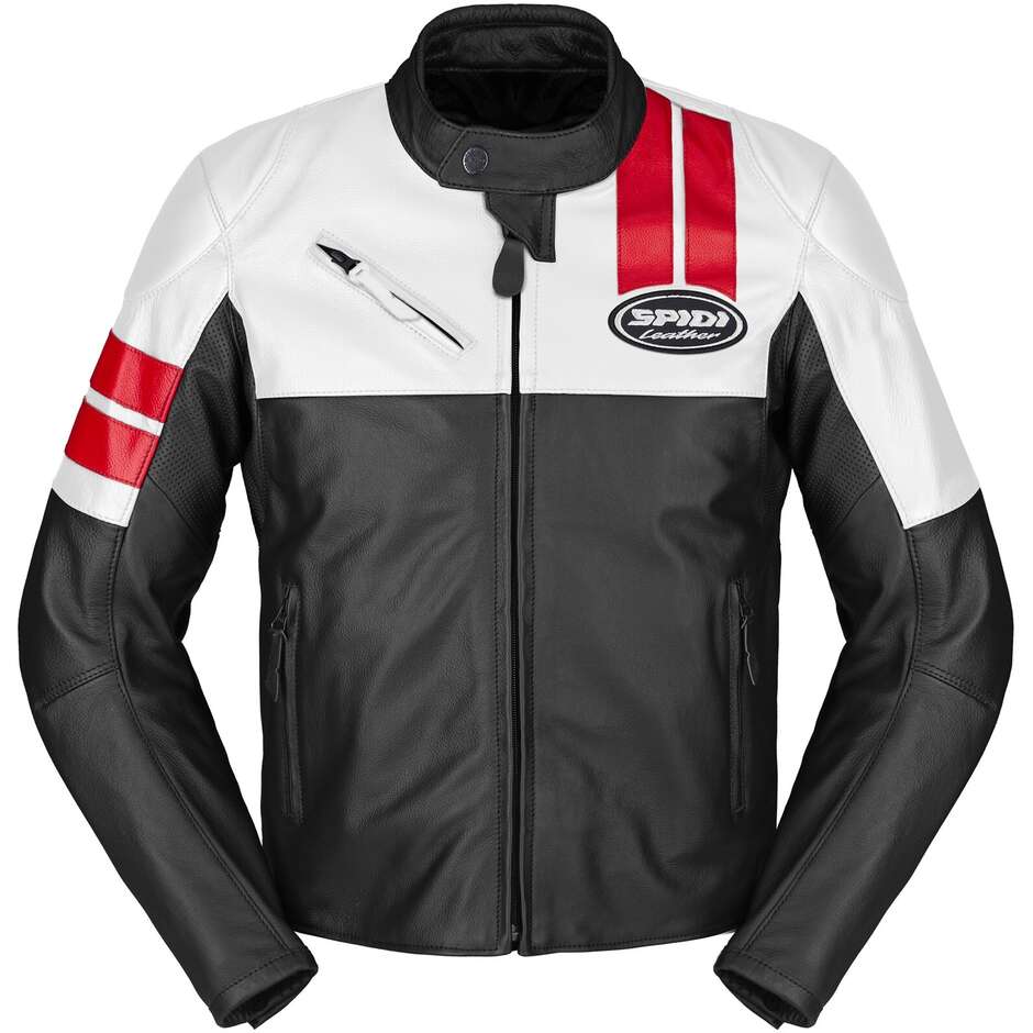 Giubbotto Moto Pelle ROAR Bianco nero rosso taglia 58