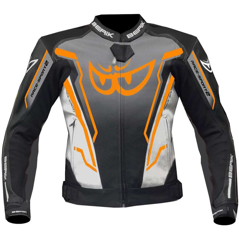 Giubbotto Moto Tecnico Berik 2.0 in Pelle LJ 181334-A Sport Nero Bianco Arancio