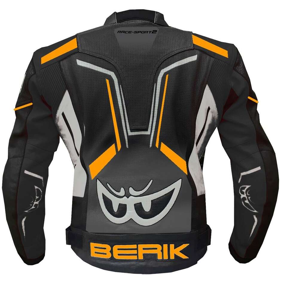 Giubbotto Moto Tecnico Berik 2.0 in Pelle LJ 181334-A Sport Nero Bianco Arancio