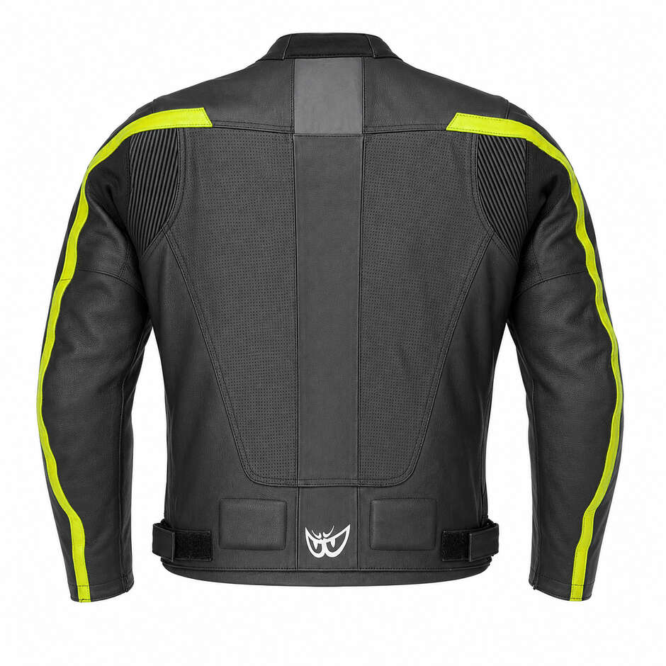 Giubbotto Moto Tecnico Berik 2.0 in Pelle LJ-181377 Nero Giallo Fluo