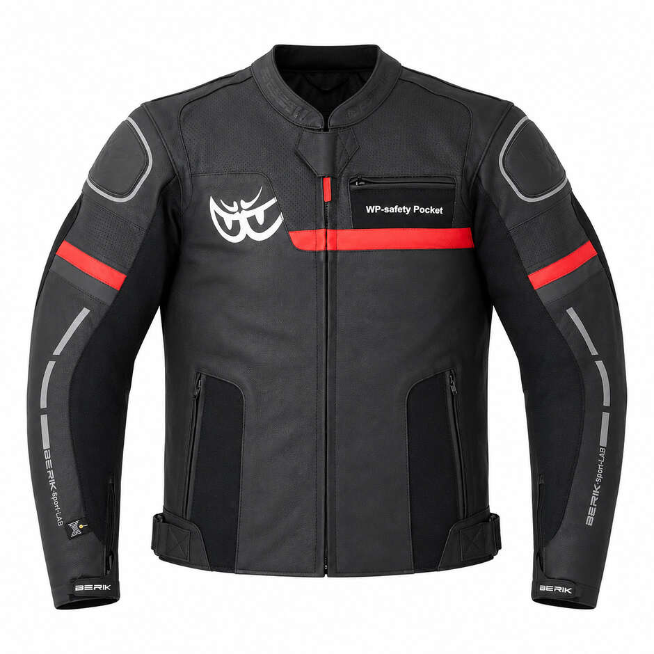 Giubbotto Moto Tecnico Berik 2.0 in Pelle LJ-181377 Nero Rosso