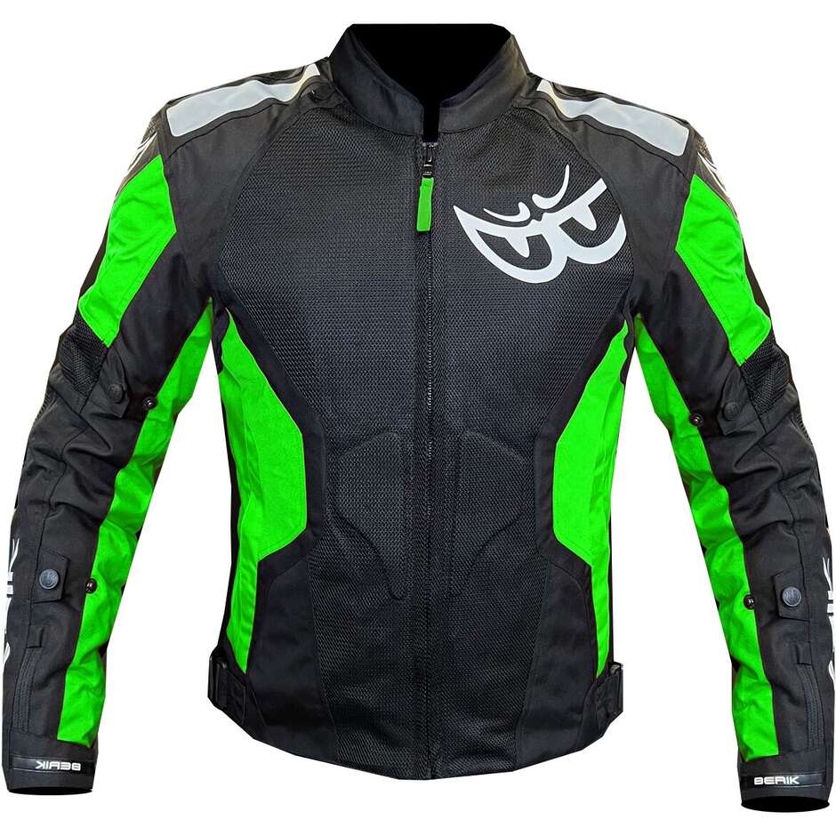 Giubbotto Moto Traforato Berik 2.0 NJ-173315 Mesh Air Sfoderabile Nero Verde Fluo