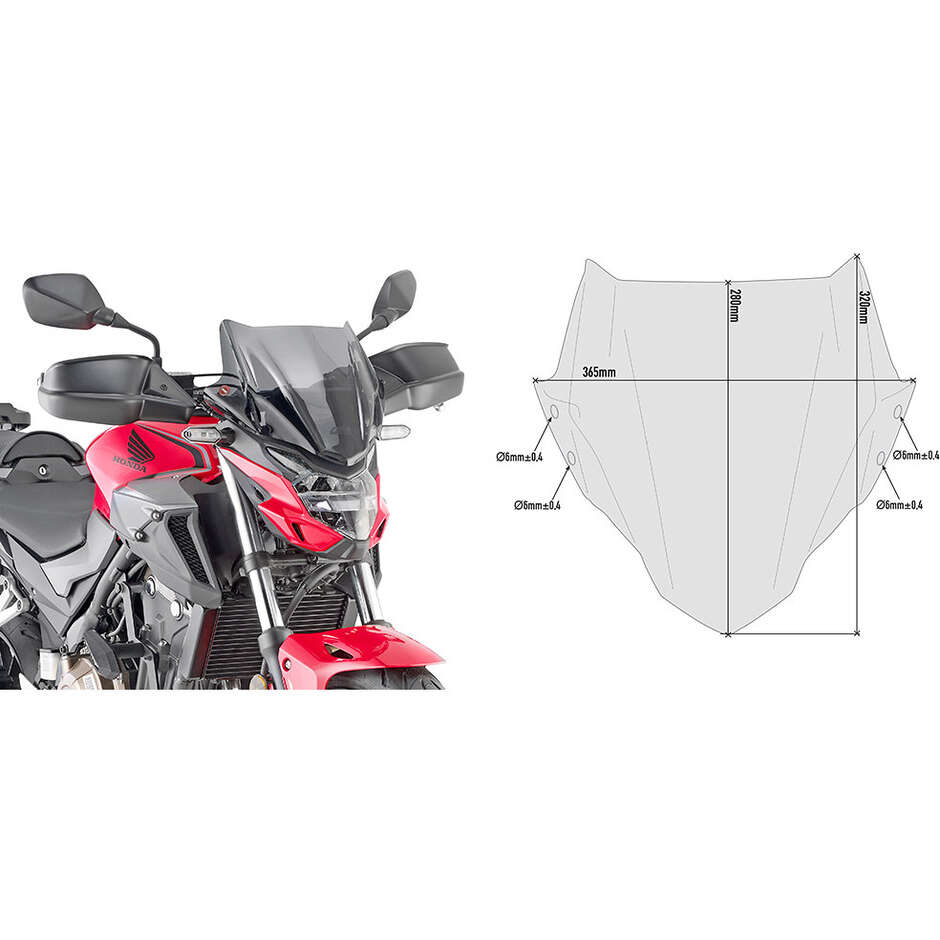 Givi 1176A smoked windshield For CFMOTO 650 NK (21 > 24); HONDA CB 500 F (19 > 23); KAWASAKI Z 900 (20 > 24)