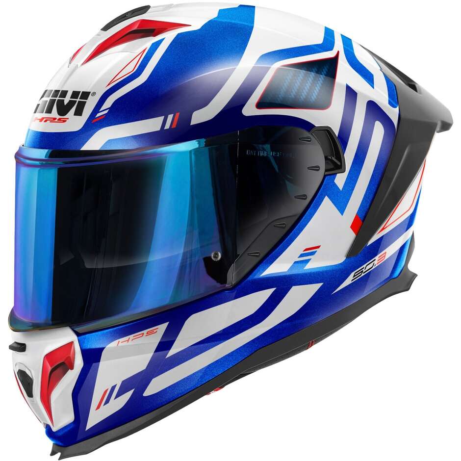 Givi 50.3 QUASAR Full Face Motorcycle Helmet, White/Blue Metallic