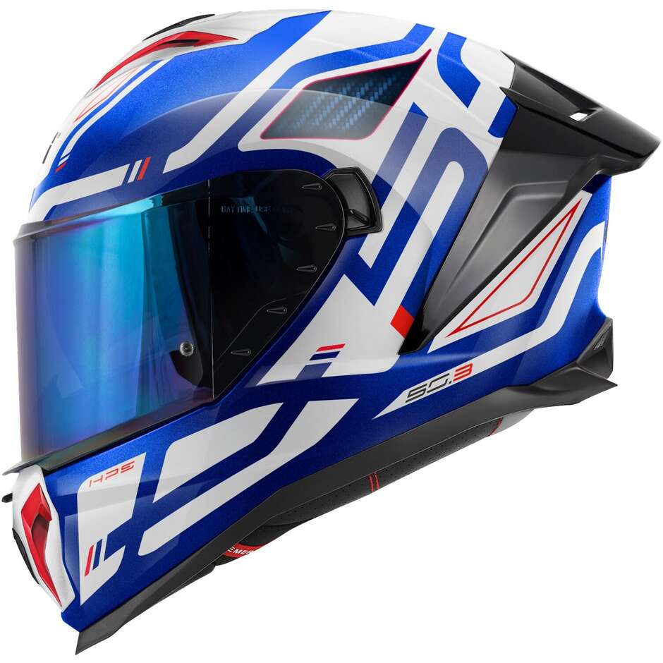 Givi 50.3 QUASAR Full Face Motorcycle Helmet, White/Blue Metallic