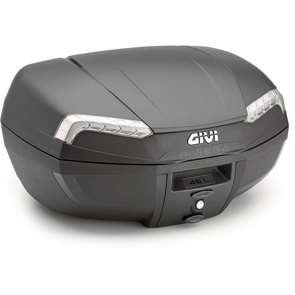GIVI E46 Tech Riviera Moto Top Case 46 Litres Noir Avec Réflecteurs Fumés