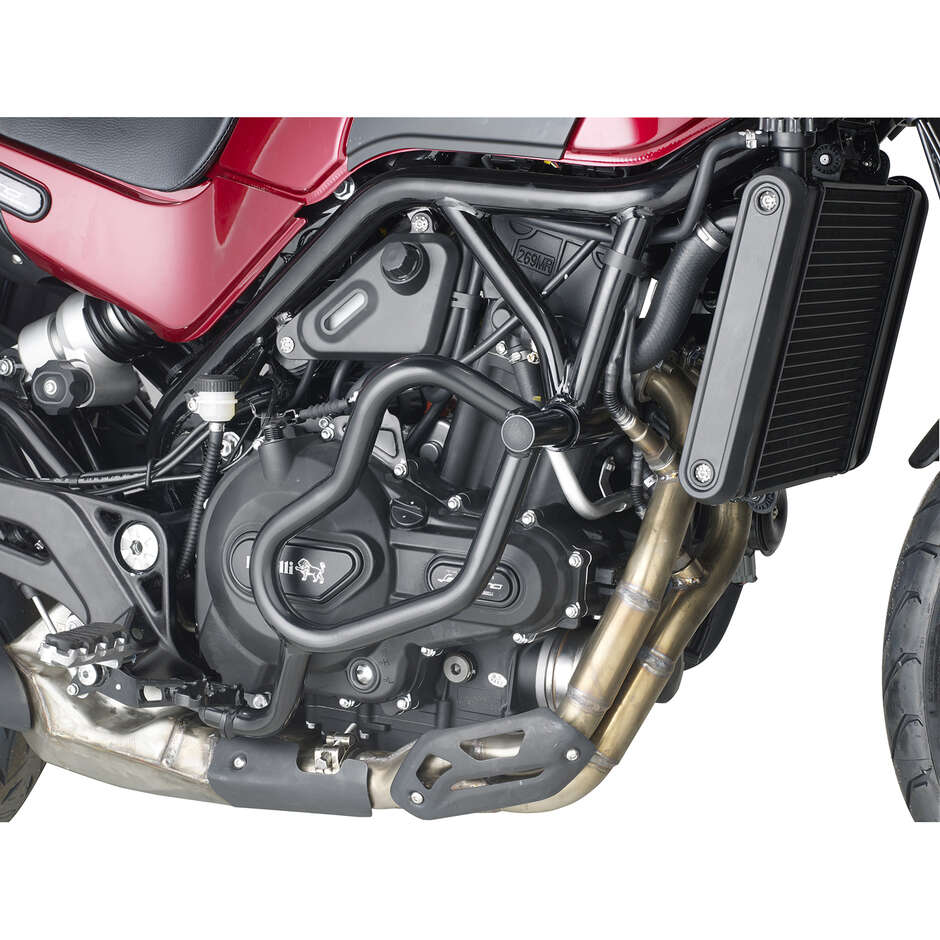 Glossy black tubular engine guard Integrated slider Givi TN8704 for BENELLI Leoncino 500 / Leoncino 500 Trail (17 > 24)