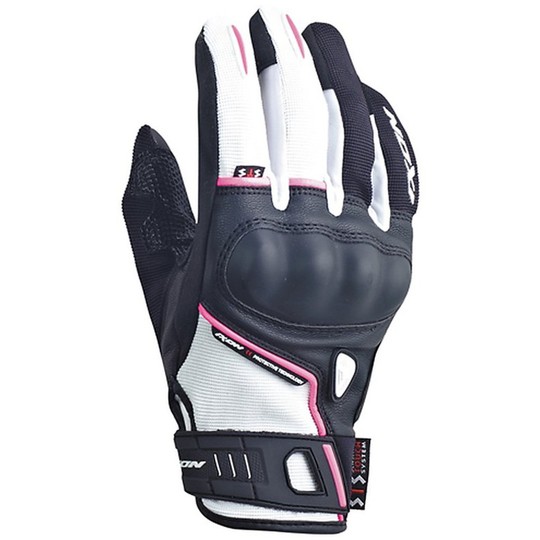 Gloves Lady Summer Roadster Ixon Rs Leather Grip Black White Fuchsia