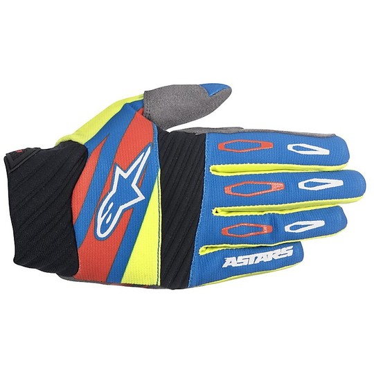 Gloves Moto Cross Enduro Alpinestars Techstar Factory Gloves 2016 Red Blue Yellow Fluo