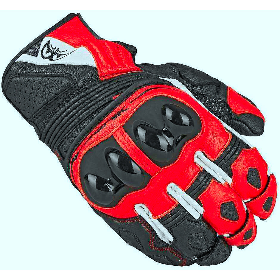 Gloves Moto Leather Berik 2.0 10509 Sprint Black White Fluo Red
