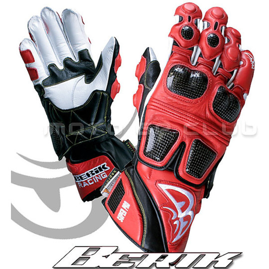 Gloves Moto Racing Berik Leather With protections in Carbon SuperPro 2703 Red