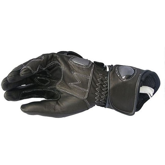 Gloves Motorbike Leather Race With Guards Color Black Model Monza