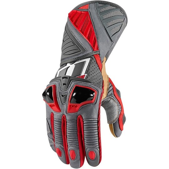 Gloves Motorcycle Racing Leather Icon Hypersport Pro Long Red