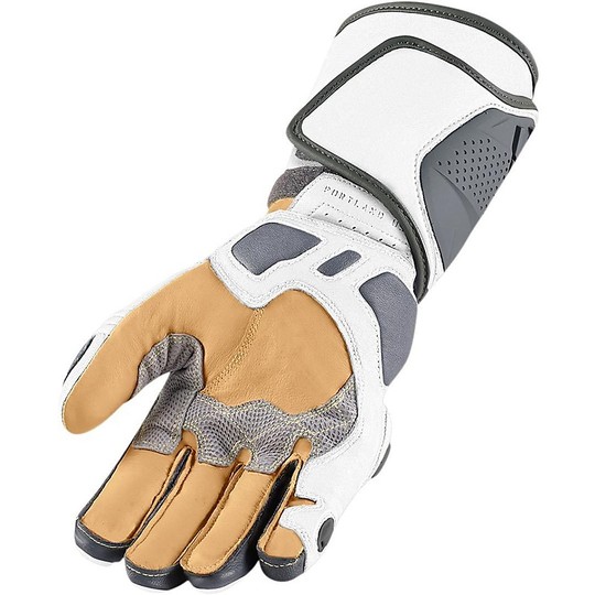 Gloves Motorcycle Racing Leather Icon Hypersport Pro Long White
