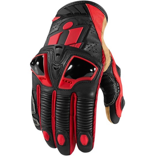 Gloves Motorcycle Racing Leather Icon Hypersport Short Red