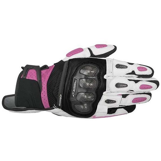 Gloves Summer Woman Leather Alpinestars Stella Sp-X Air Carbon Black White Pink