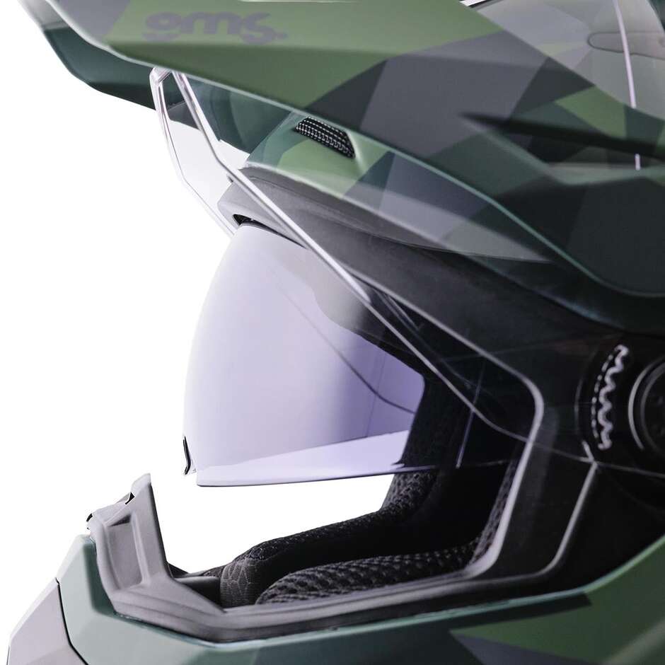 GMS Adventus Camo Adventure Motorradhelm, mattgrün-schwarzes Tarnmuster