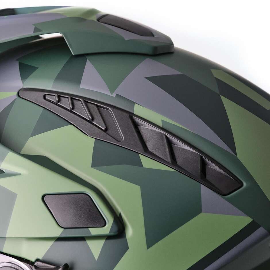 GMS Adventus Camo Adventure Motorradhelm, mattgrün-schwarzes Tarnmuster