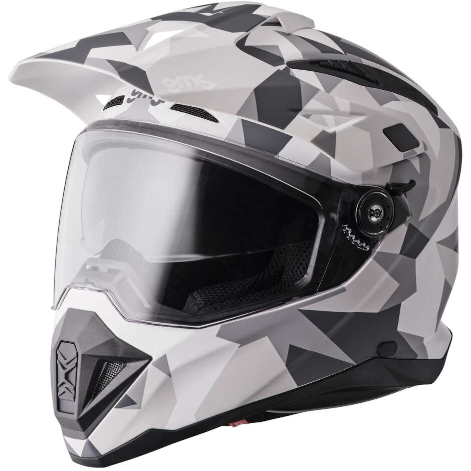 GMS Adventus Camo Adventure Motorradhelm, Mattweiß, Grautarnung