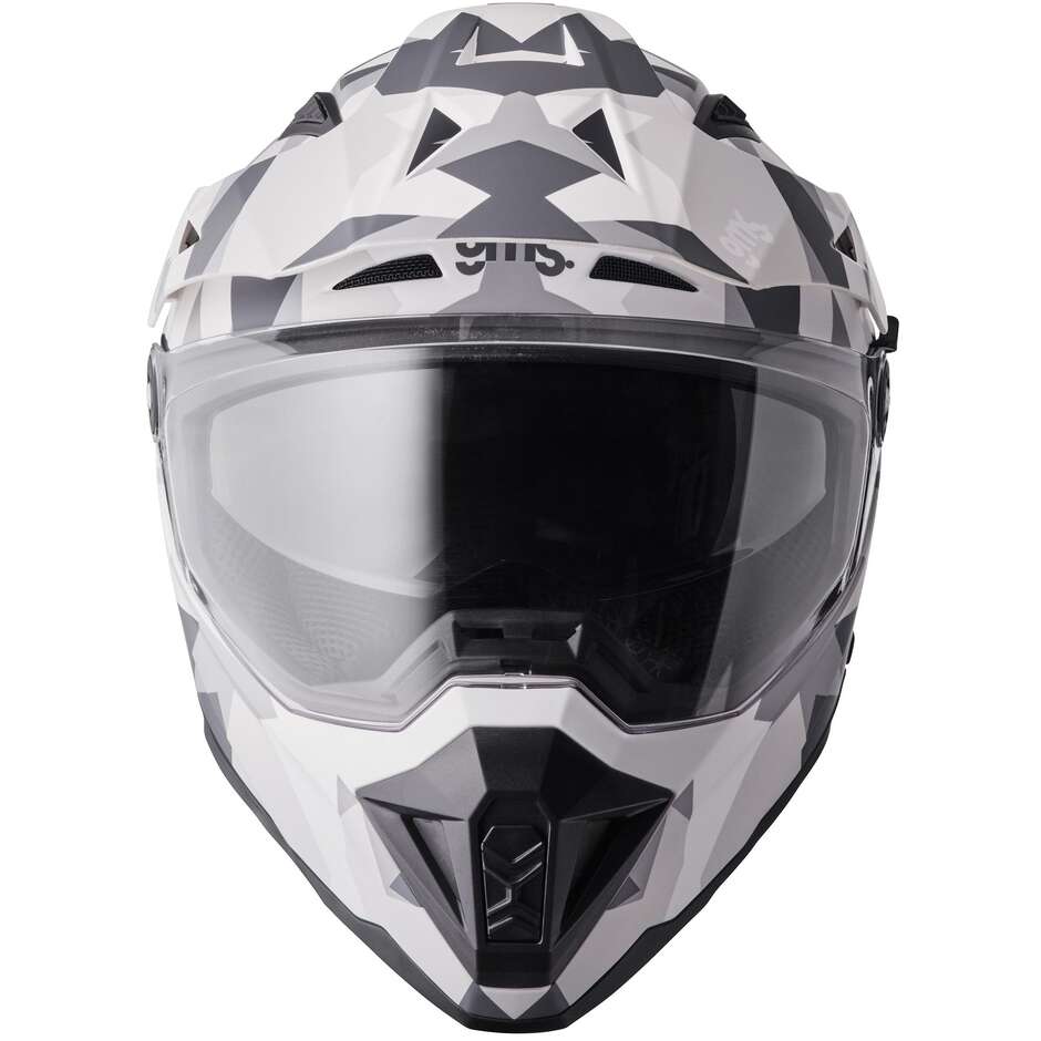 GMS Adventus Camo Adventure Motorradhelm, Mattweiß, Grautarnung