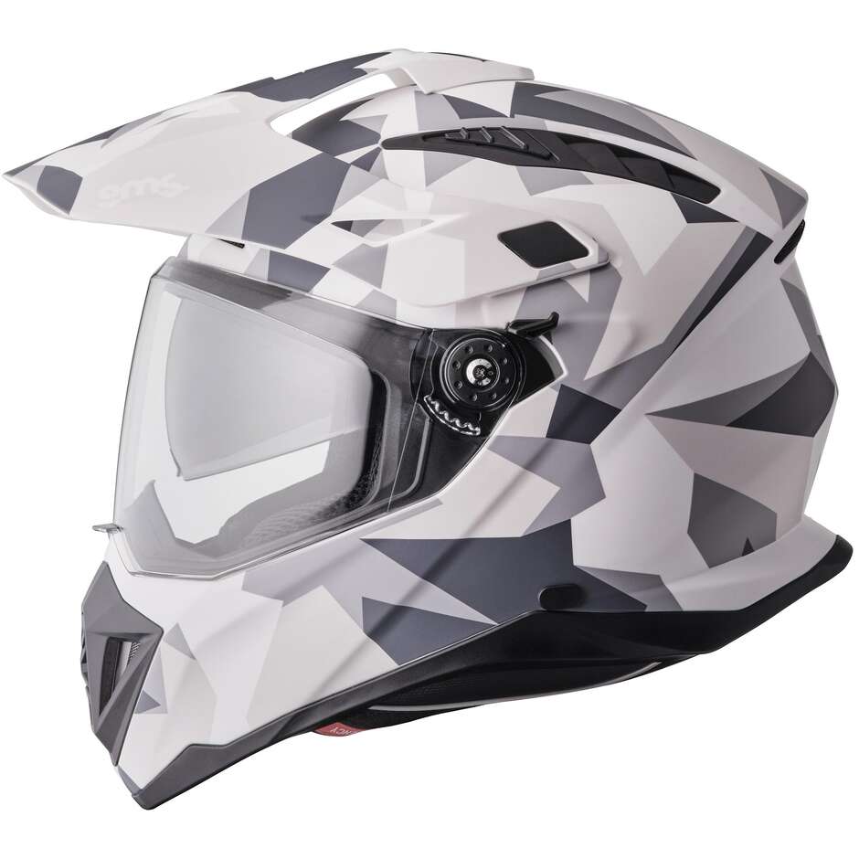 GMS Adventus Camo Adventure Motorradhelm, Mattweiß, Grautarnung