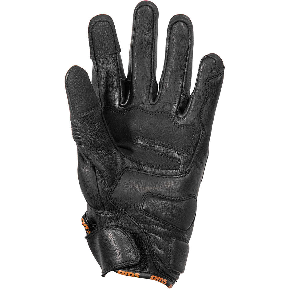 GMS CURVE Black Leather Motorcycle Gloves