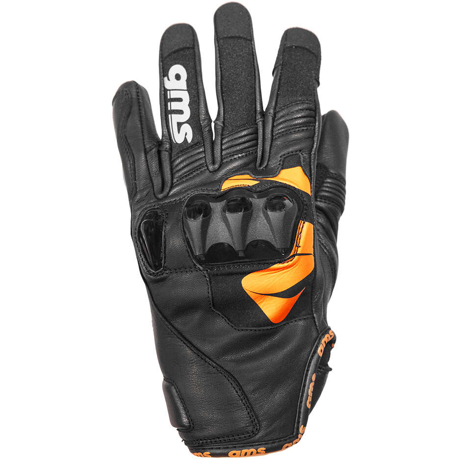 GMS CURVE Black Orange Leather Motorcycle Gloves