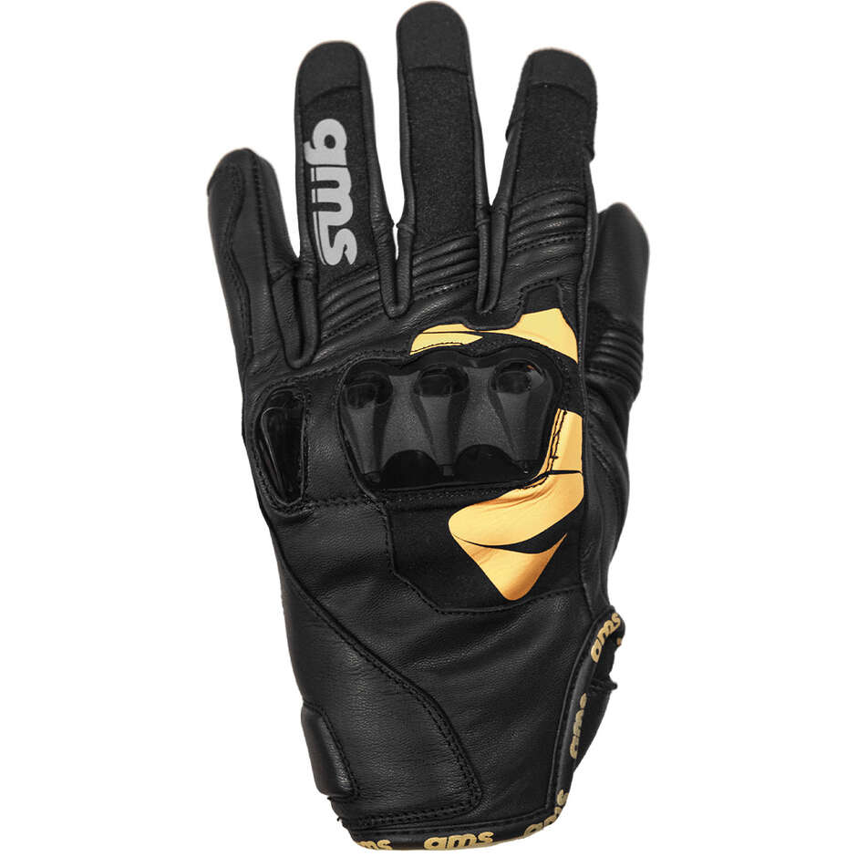 GMS CURVE Leather Motorcycle Gloves Black Yellow