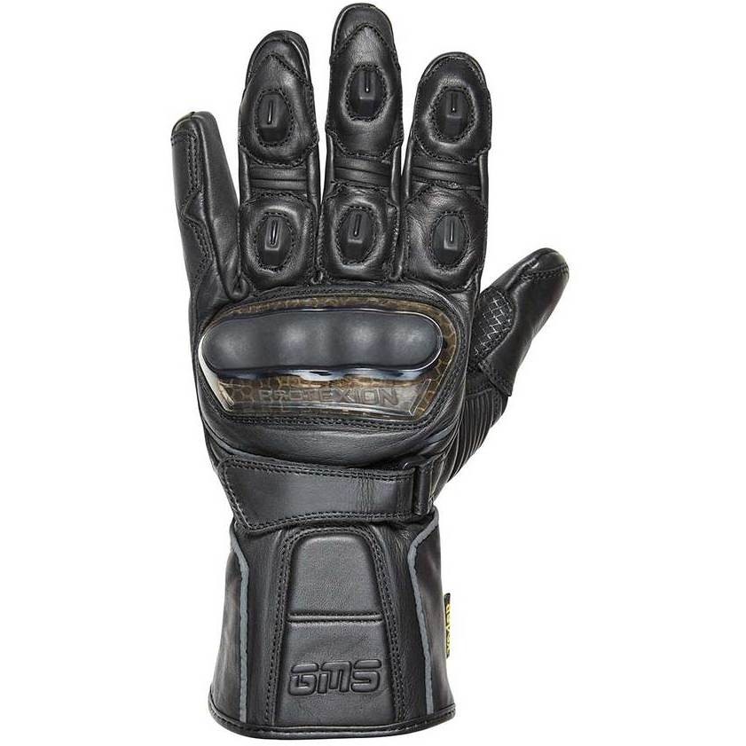 Gms FORCE Black Leather Motorcycle Gloves