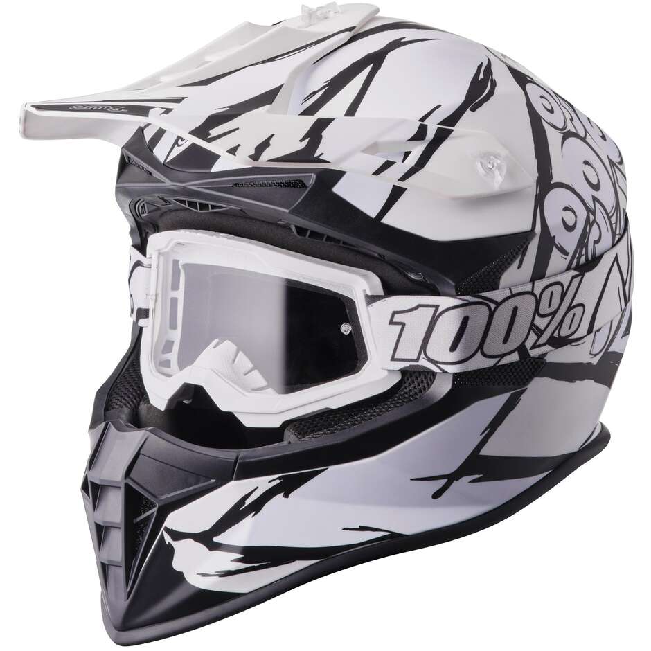GMS Fortis Graffi Motocross Helmet, Matte Black and White