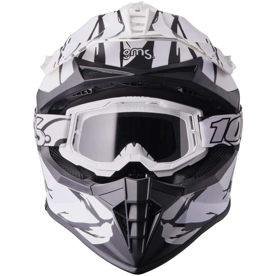 GMS Fortis Graffi Motocross Helmet, Matte Black and White