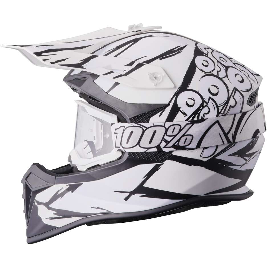 GMS Fortis Graffi Motocross Helmet, Matte Black and White