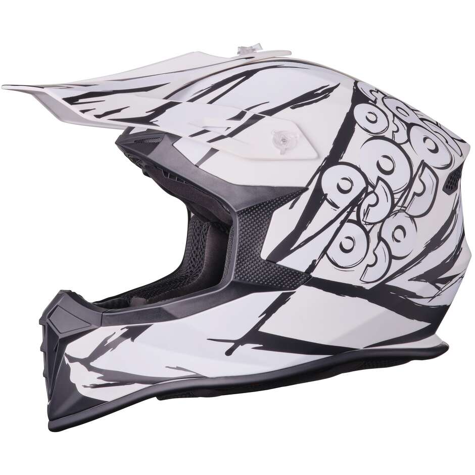 GMS Fortis Graffi Motocross Helmet, Matte Black and White