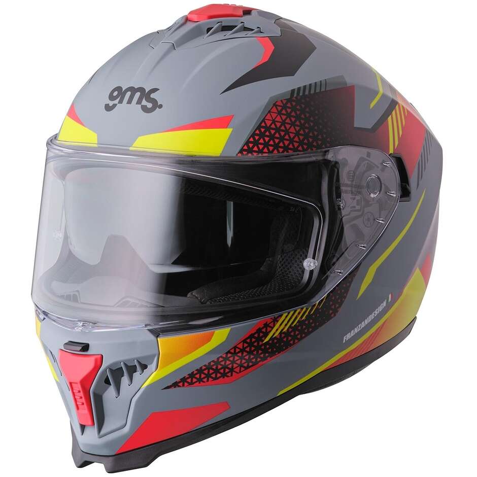 GMS Gelero Full Face Motorcycle Helmet, Matt Grey, Yellow, Blue
