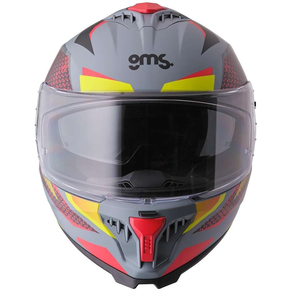 GMS Gelero Full Face Motorcycle Helmet, Matt Grey, Yellow, Blue