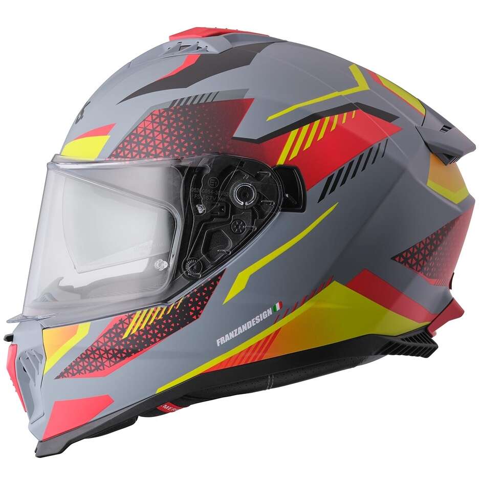 GMS Gelero Full Face Motorcycle Helmet, Matt Grey, Yellow, Blue