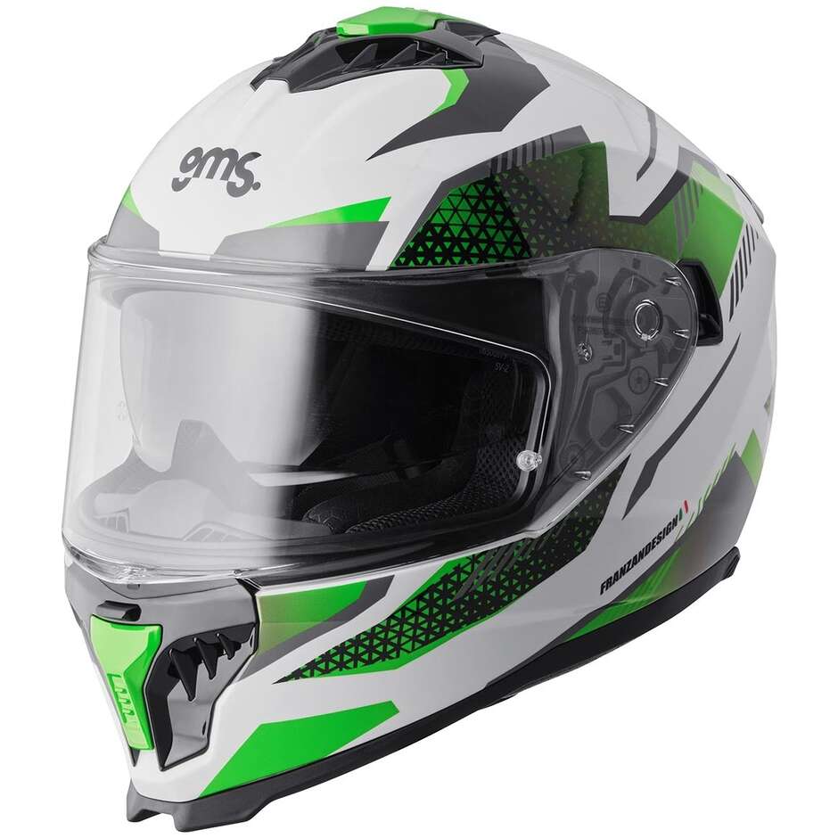 GMS Gelero Integralhelm für Motorräder, Weiß, Grün, Grau