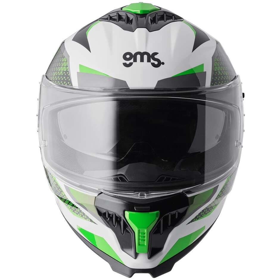 GMS Gelero Integralhelm für Motorräder, Weiß, Grün, Grau